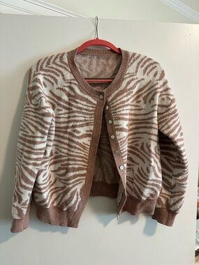 Cozy Zebra Print Cardigan in Cream and Brown